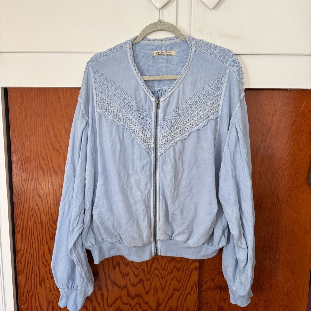 Free people Light Blue crochet Detail  bomber Jacket - Picture 3 of 11
